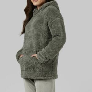 Women's Sweater 32° Degrees Soft Plush Green Sherpa Pullover Hoodie SZ/M